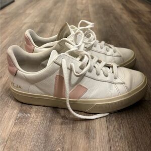 Veja Women's White and Pink Sneakers